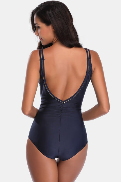 Full Size V-Neck Backless One-Piece Swimwear-Teresa&#39;s Fashionista LLC