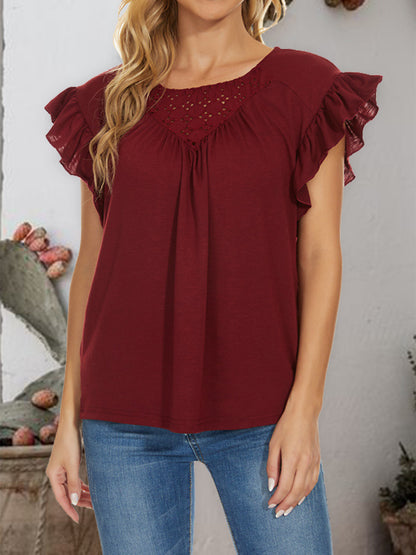 Ruffled Round Neck Cap Sleeve T-Shirt-Teresa&#39;s Fashionista LLC