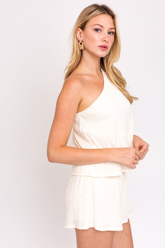 Sleeveless One Shoulder Layered Top Romper-Teresa&#39;s Fashionista LLC