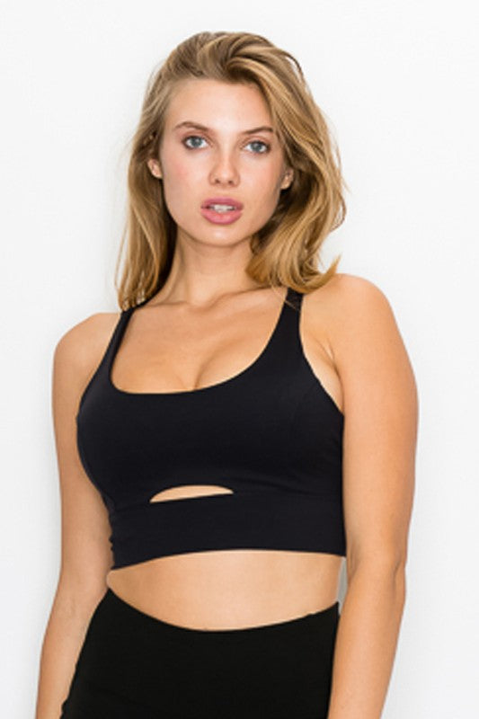 Cross Back Front Slit Sports Bra-Teresa&#39;s Fashionista LLC