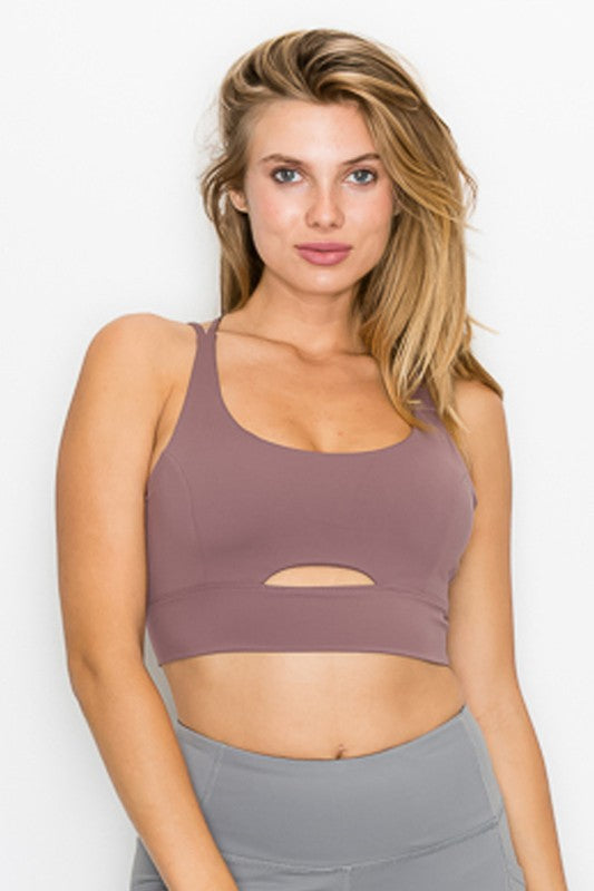 Cross Back Front Slit Sports Bra-Teresa&#39;s Fashionista LLC