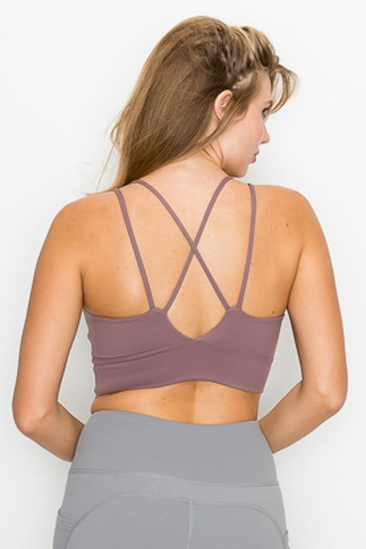 Cross Back Front Slit Sports Bra-Teresa&#39;s Fashionista LLC