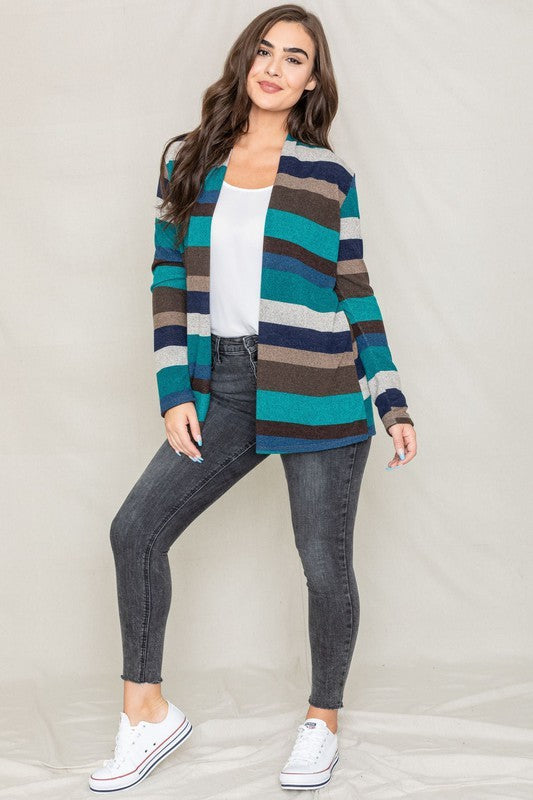 Stripe Elbow Patch Cardigan-Teresa&#39;s Fashionista LLC