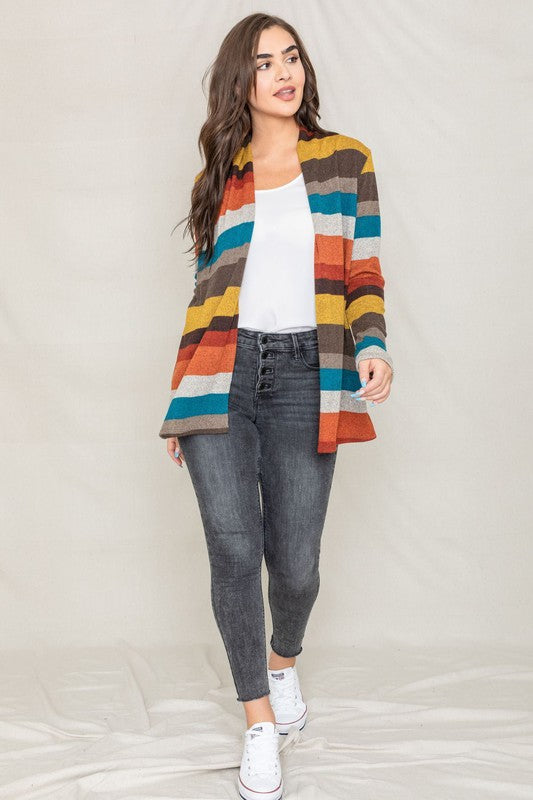 Stripe Elbow Patch Cardigan-Teresa&#39;s Fashionista LLC