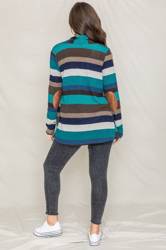 Stripe Elbow Patch Cardigan-Teresa&#39;s Fashionista LLC