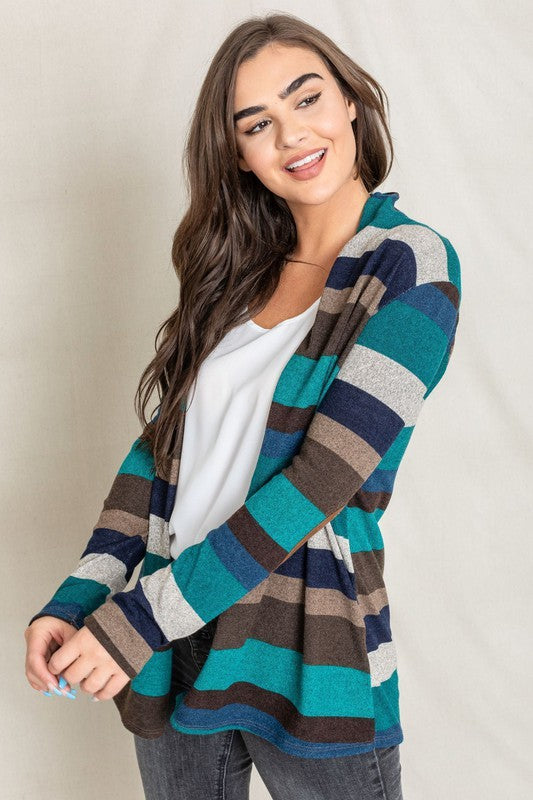 Stripe Elbow Patch Cardigan-Teresa&#39;s Fashionista LLC