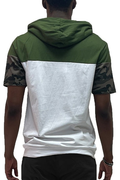 Camo and Solid Design Block Hooded Shirt-Teresa&#39;s Fashionista LLC