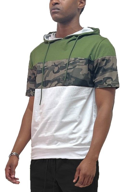 Camo and Solid Design Block Hooded Shirt-Teresa&#39;s Fashionista LLC