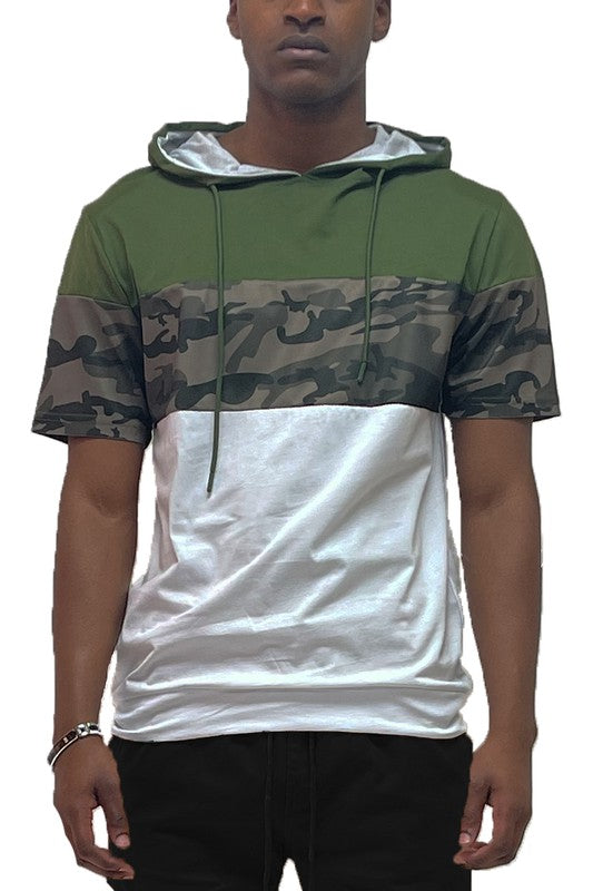 Camo and Solid Design Block Hooded Shirt-Teresa&#39;s Fashionista LLC