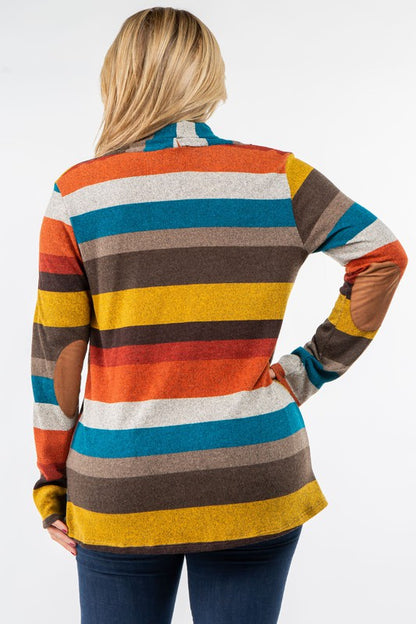 Stripe Elbow Patch Cardigan-Teresa&#39;s Fashionista LLC