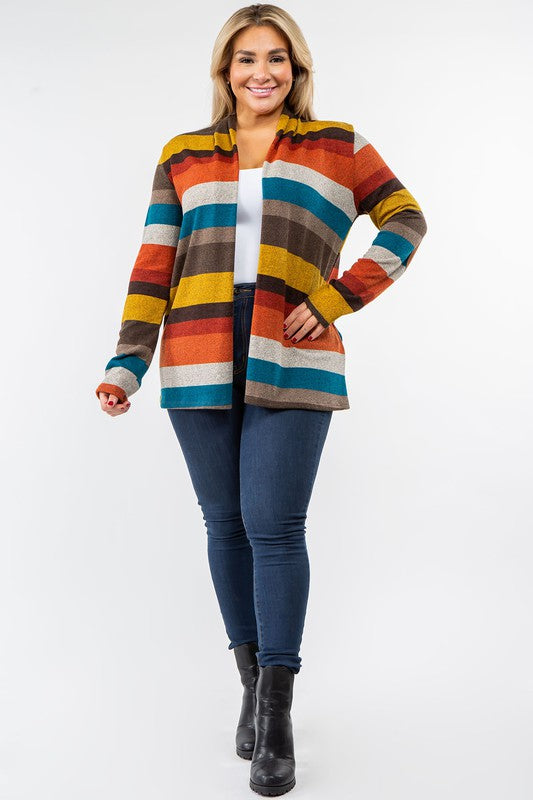 Stripe Elbow Patch Cardigan-Teresa&#39;s Fashionista LLC