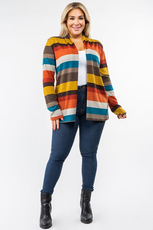 Stripe Elbow Patch Cardigan-Teresa&#39;s Fashionista LLC