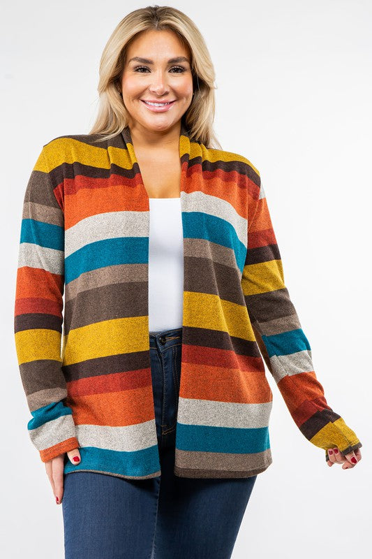 Stripe Elbow Patch Cardigan-Teresa&#39;s Fashionista LLC