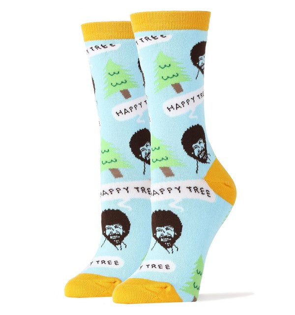 Bob Ross Happy Tree - Women's Funny Socks-Teresa&#39;s Fashionista LLC