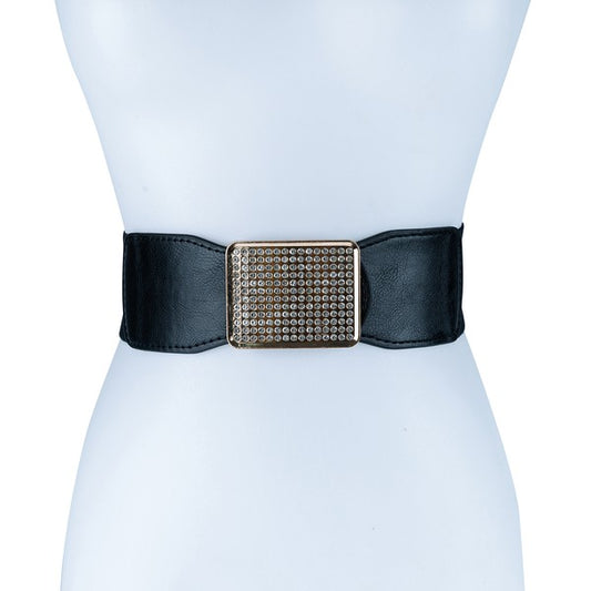 RECTANGLE RHINESTONED SMOCKED LEATHER BELT-Teresa&#39;s Fashionista LLC