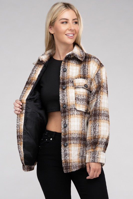 Cozy Plaid Flannel Shacket-Teresa&#39;s Fashionista LLC