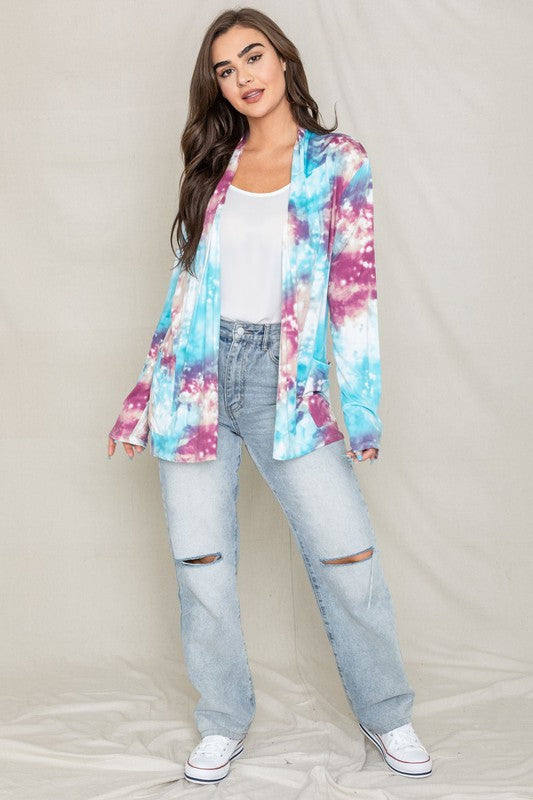 Tie Dye Elbow Patch Open Cardigan-Teresa&#39;s Fashionista LLC