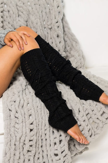 Cable Knit Long Tie Leg Warmer-Teresa&#39;s Fashionista LLC