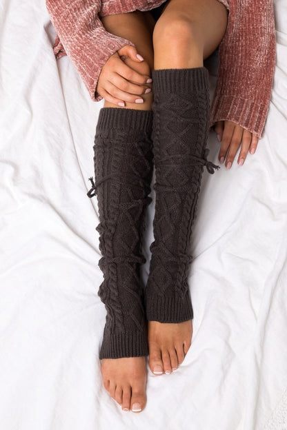 Cable Knit Long Tie Leg Warmer-Teresa&#39;s Fashionista LLC