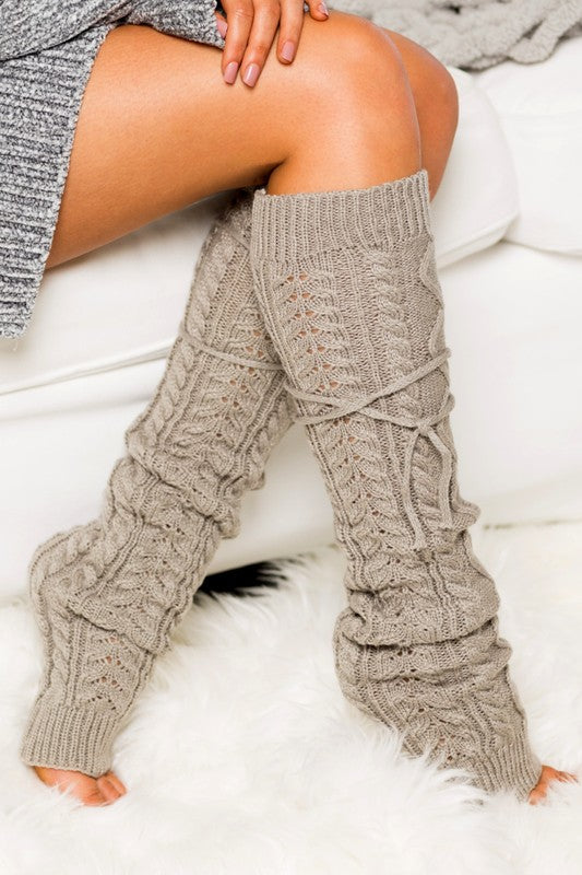 Cable Knit Long Tie Leg Warmer-Teresa&#39;s Fashionista LLC