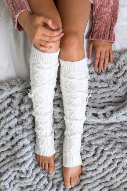 Cable Knit Long Tie Leg Warmer-Teresa&#39;s Fashionista LLC