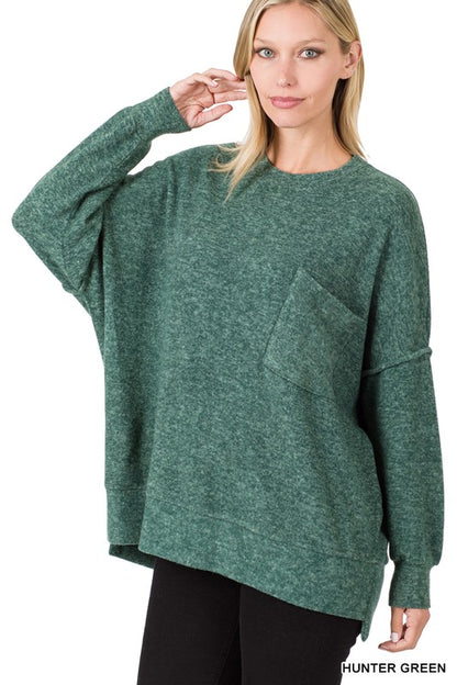 Brushed Melange Drop Shoulder Oversized Sweater-Teresa&#39;s Fashionista LLC