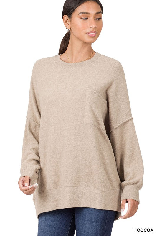 Brushed Melange Drop Shoulder Oversized Sweater-Teresa&#39;s Fashionista LLC