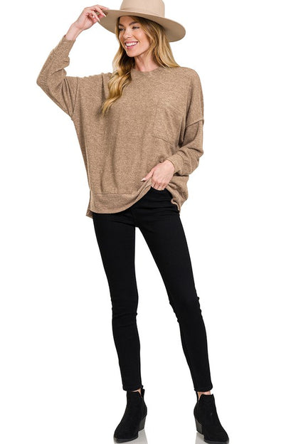 Brushed Melange Drop Shoulder Oversized Sweater-Teresa&#39;s Fashionista LLC