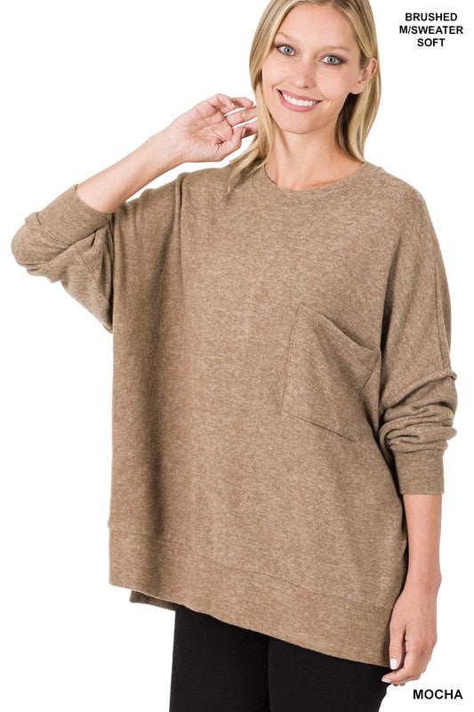 Brushed Melange Drop Shoulder Oversized Sweater-Teresa&#39;s Fashionista LLC