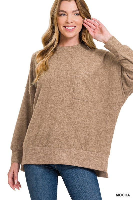 Brushed Melange Drop Shoulder Oversized Sweater-Teresa&#39;s Fashionista LLC