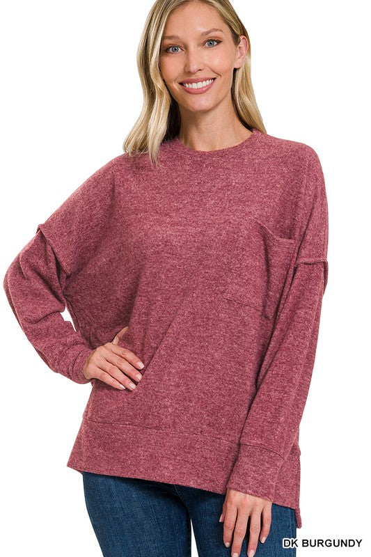 Brushed Melange Drop Shoulder Oversized Sweater-Teresa&#39;s Fashionista LLC