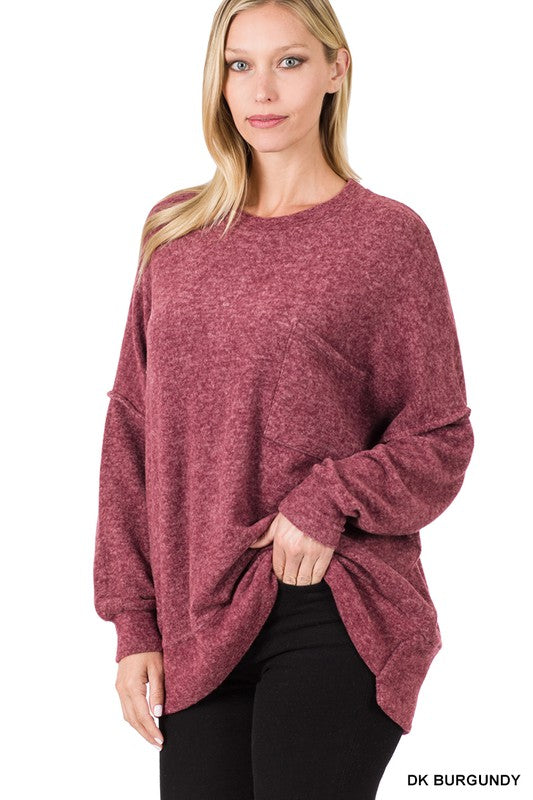 Brushed Melange Drop Shoulder Oversized Sweater-Teresa&#39;s Fashionista LLC