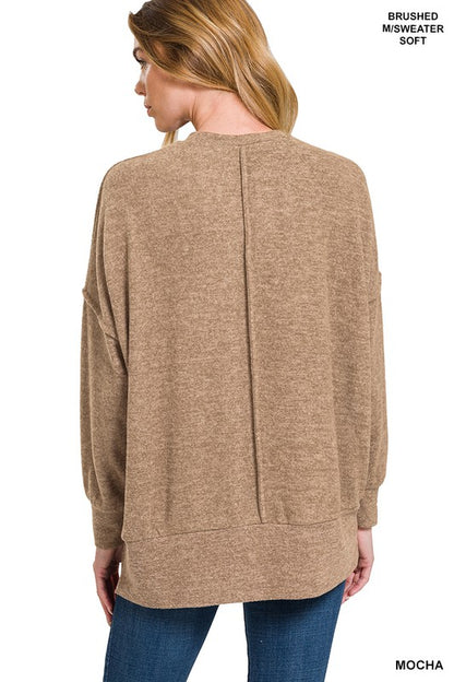 Brushed Melange Drop Shoulder Oversized Sweater-Teresa&#39;s Fashionista LLC