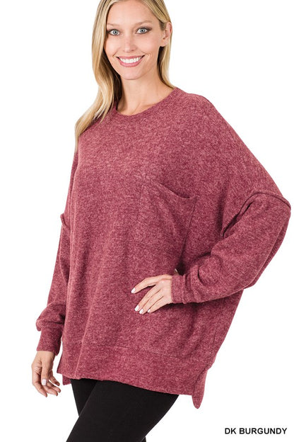 Brushed Melange Drop Shoulder Oversized Sweater-Teresa&#39;s Fashionista LLC