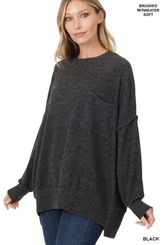 Brushed Melange Drop Shoulder Oversized Sweater-Teresa&#39;s Fashionista LLC