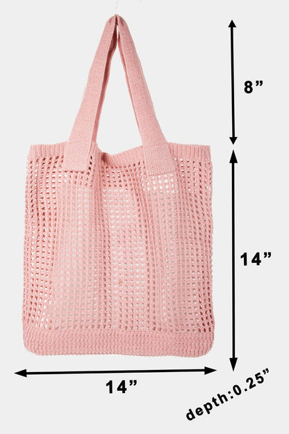 Fame Pointelle Knit Crochet Tote Bag-Teresa&#39;s Fashionista LLC