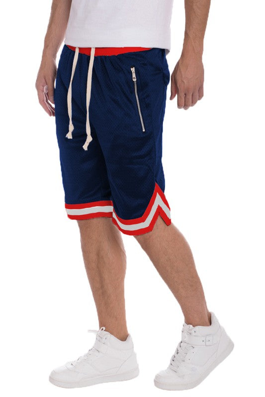 STRIPED BAND SOLID BASKETBALL SHORTS-Teresa&#39;s Fashionista LLC