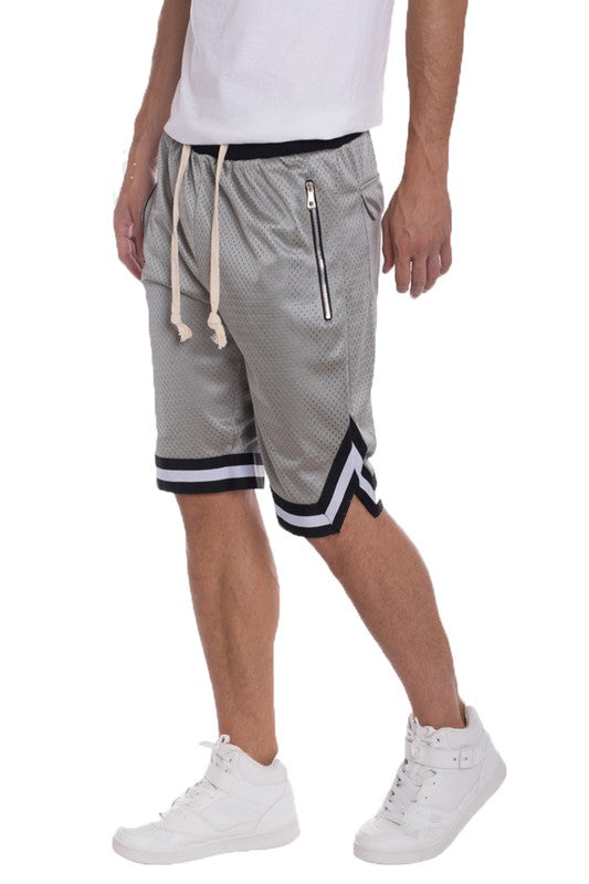 STRIPED BAND SOLID BASKETBALL SHORTS-Teresa&#39;s Fashionista LLC