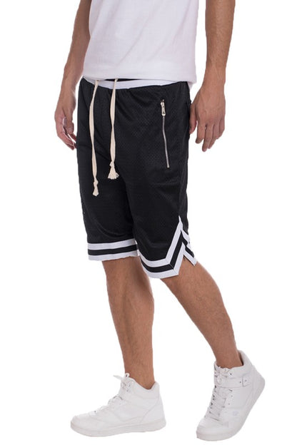 STRIPED BAND SOLID BASKETBALL SHORTS-Teresa&#39;s Fashionista LLC