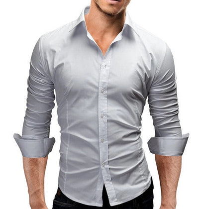 Men's Slim-fit Long-sleeved Solid Color Simple Formal Shirt-Teresa&#39;s Fashionista LLC