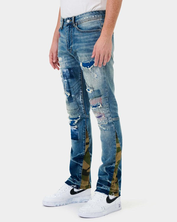 HEAVY RIP & REPAIR SLIM STRAIGHT DENIM-Teresa&#39;s Fashionista LLC