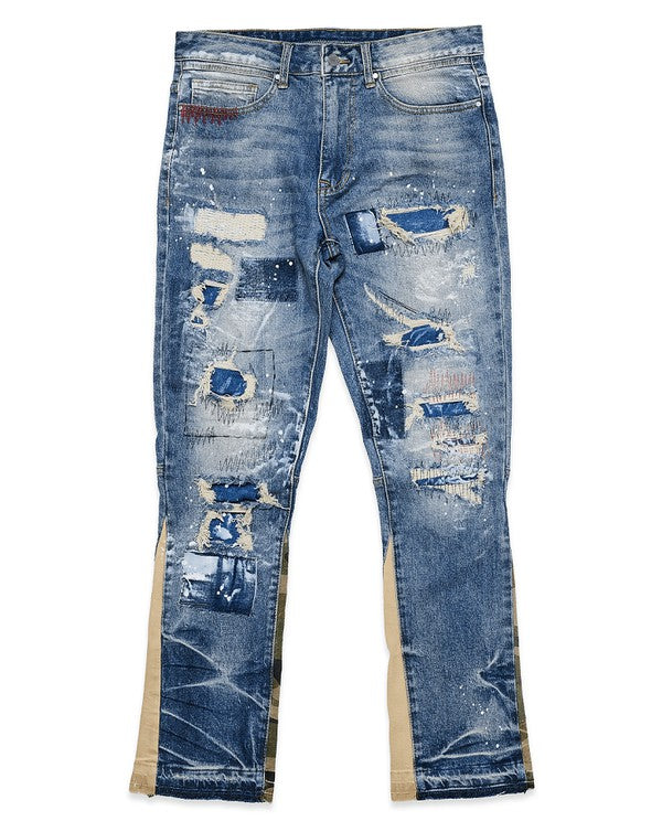 HEAVY RIP & REPAIR SLIM STRAIGHT DENIM-Teresa&#39;s Fashionista LLC