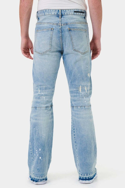 KNEE DESTROYED SLIM FLARE DENIM-Teresa&#39;s Fashionista LLC