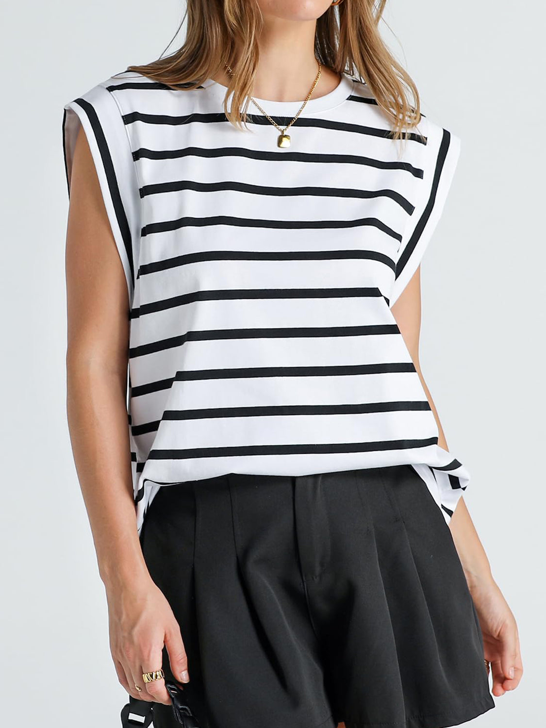 Striped Round Neck Tank-Teresa&#39;s Fashionista LLC