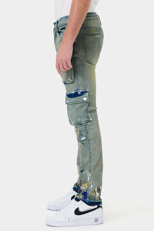 MULTI CARGO SLIM STRAIGHT DENIM-Teresa&#39;s Fashionista LLC