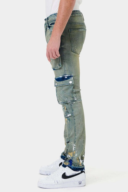 MULTI CARGO SLIM STRAIGHT DENIM-Teresa&#39;s Fashionista LLC