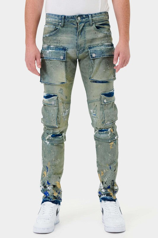 MULTI CARGO SLIM STRAIGHT DENIM-Teresa&#39;s Fashionista LLC