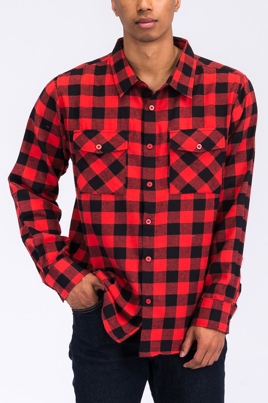 Regular Fit Checker Plaid Flannel Long Sleeve-Teresa&#39;s Fashionista LLC