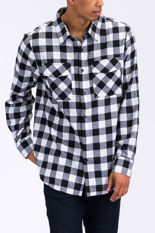 Regular Fit Checker Plaid Flannel Long Sleeve-Teresa&#39;s Fashionista LLC