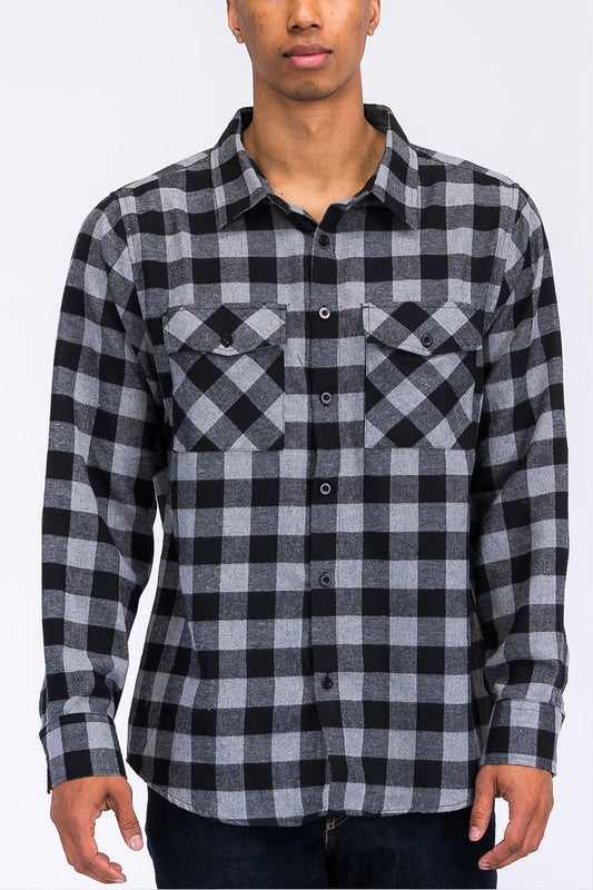 Regular Fit Checker Plaid Flannel Long Sleeve-Teresa&#39;s Fashionista LLC